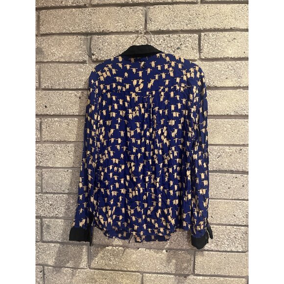 Maeve Penguin Print Button-Up Blouse Size 8 Blue & Beige With Black Accents - Picture 8 of 8